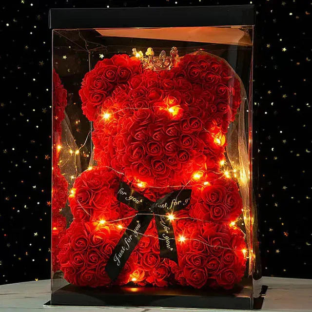 Teddy Rose Flower Bear with Box Romantic Gift