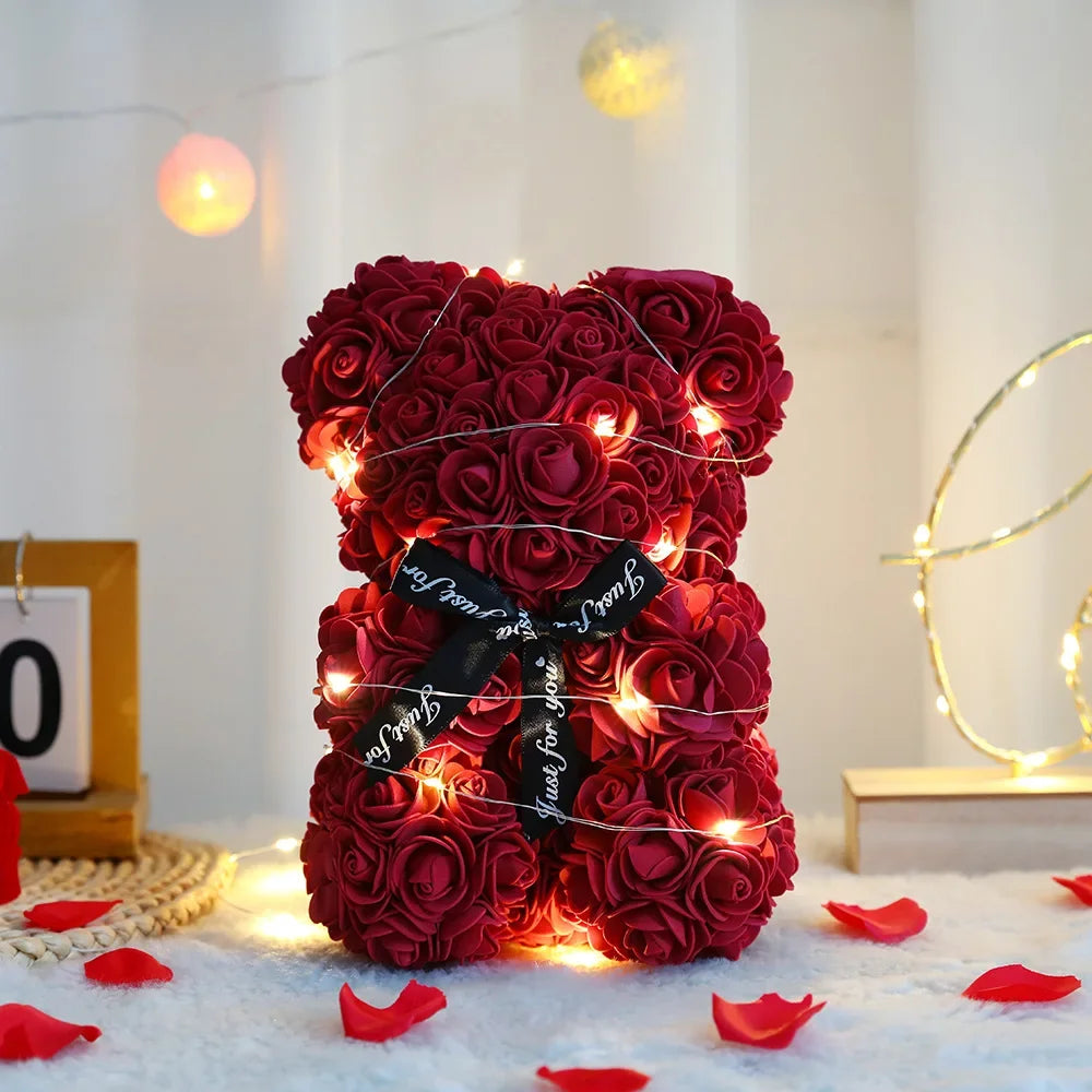 Teddy Rose Flower Bear with Box Romantic Gift