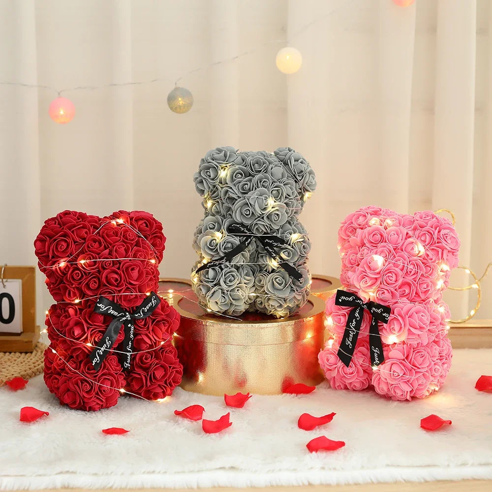 Teddy Rose Flower Bear with Box Romantic Gift